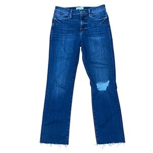 FRAME Le High Straight Leg Raw Hem Ankle Jeans In Stallion Rips Womens Size 28